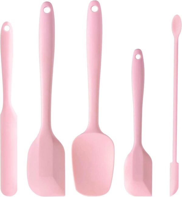 5 Piece Pink Silicone Spatula Set, Heat Resistant Rubber Spatulas Set, Silicone Kitchen Utensils Set Dishwasher Safe for Nonstick Cookware Baking Cooking