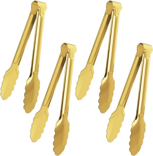 4 Pack Gold Serving Tongs XEVOM Gold Buffet Tongs Serving Utensils Salad Tongs Stainless Steel Gold Plated Buffet Serving Tongs,9 Inch