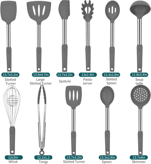 Silicone Kitchen Cooking Utensils Set with Stainless Steel Handle, Spatula Set Utensil Set, Cooking Utensil Set,Kitchen Tools Gadgets for Nonstick Cookware - Image 2