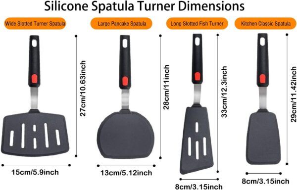 Silicone Spatula Turner, 4-Pack Spatulas 600°F Heat Resistant Set for Nonstick Cookware, Kitchen Cooking Utensils BPA Free Rubber Egg, Crepe, Pancake,Burger,Fish - Image 7