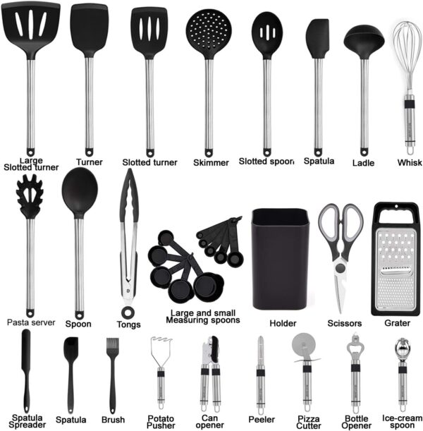 Kitchen Utensil Set-Silicone Cooking Utensils-33 Kitchen Gadgets & Spoons for Nonstick Cookware-Silicone and Stainless Steel Spatula Set-Best Kitchen Tools, Useful Pots and Pans Accessories - Image 2