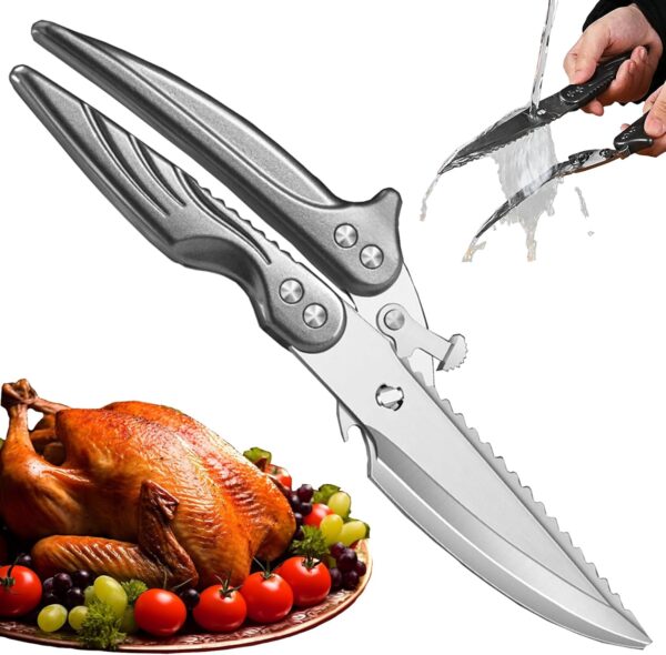 Heavy Duty Stainless Steel Kitchen Scissors that Come Apart, Poultry Shears Heavy Duty Professional, Spring-Loaded Kitchen Shears All Purpose for Food,Chicken, Fish,turkeys,10.2-Inch,Gray