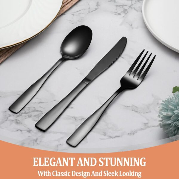 20 Pcs Black Silverware Set, Food-Grade Stainless Steel Flatware Set for 4, Square Cutlery Set, Mirror Polished Tableware Eating Utensils Set for Kitchen, Include Knife Fork Spoon Set,Dishwasher Safe - Image 6