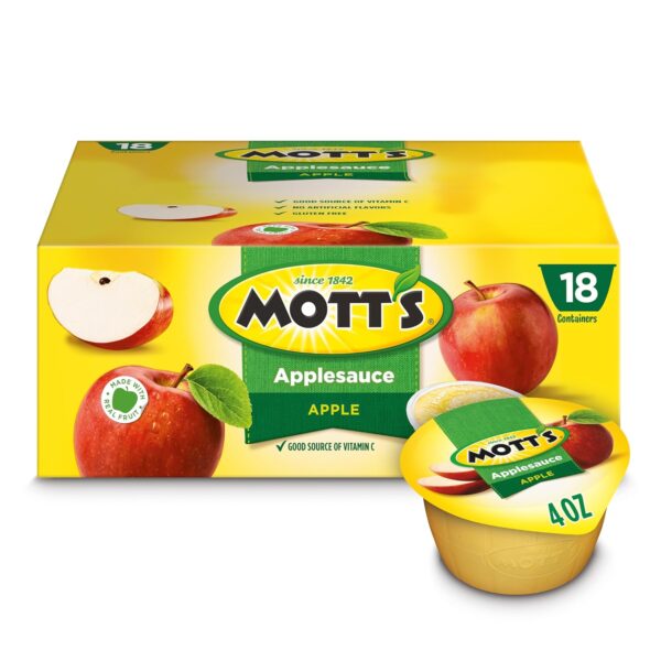 Mott's Applesauce, 4 Oz Cups, 18 Count, No Artificial Flavors, Good Source Of Vitamin C, Nutritious Option For The Whole Family