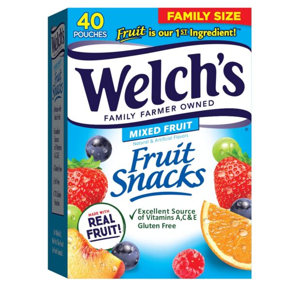 Welch's Fruit Snacks, Mixed Fruit, Perfect Halloween Candy Bulk Pack, Gluten Free, Individual Single Serve Bags, 0.8 oz (Pack of 40)