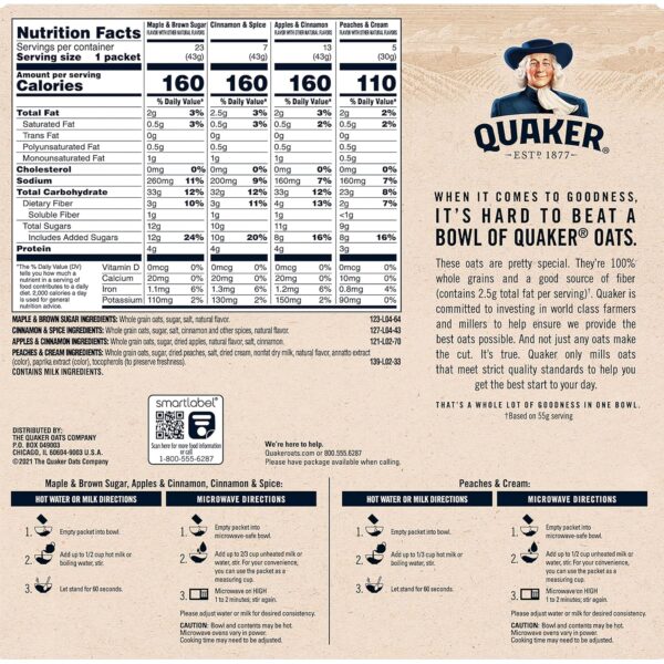 Quaker Instant Oatmeal, 4 Flavor Variety Pack, Individual Packets, 48 Count - Image 2