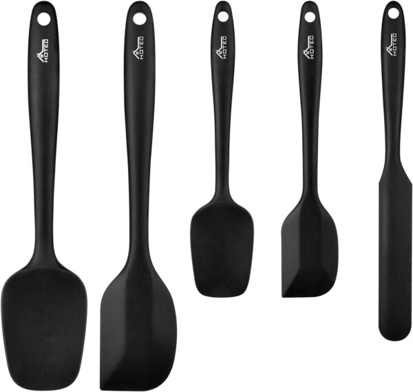 HOTEC Food Grade Silicone Rubber Spatula Set for Kitchen Baking, Cooking, and Mixing High Heat Resistant Non Stick Dishwasher Safe BPA-Free Black Set of 5