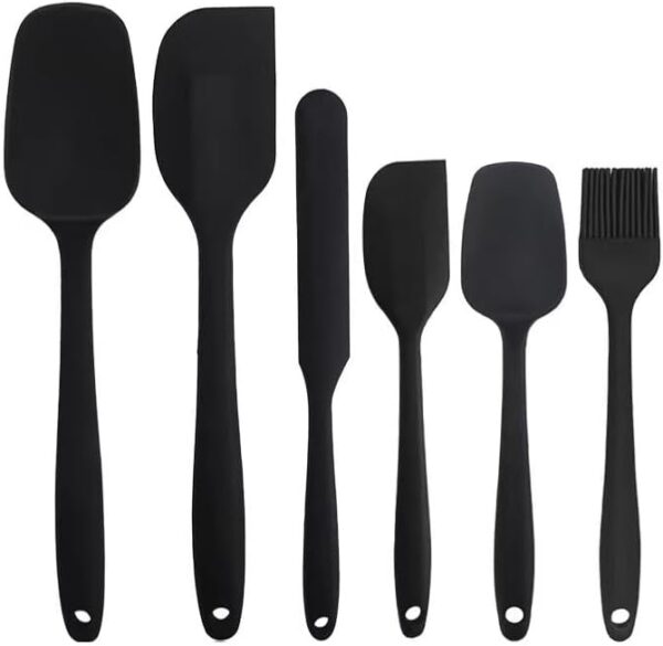 Spatula Kitchen Utensils - 6 Pieces Silicone Spatula Set Heat Resistant, Cooking Utensils Food Grade Rubber Spatulas for Nonstick Cookware Kitchen Baking (Black)