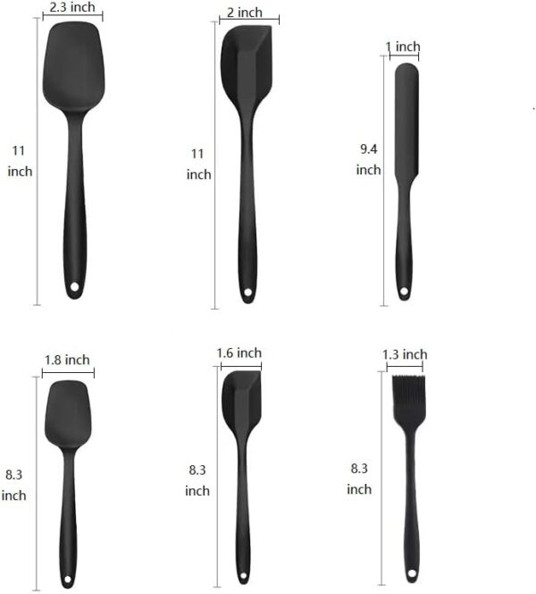 Spatula Kitchen Utensils - 6 Pieces Silicone Spatula Set Heat Resistant, Cooking Utensils Food Grade Rubber Spatulas for Nonstick Cookware Kitchen Baking (Black) - Image 2