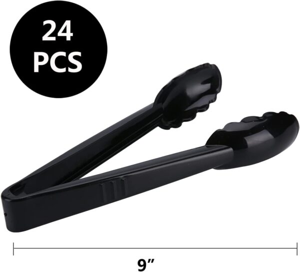 24 Pieces Plastic Serving Tongs for Kitchen, Disposable Utensils Set, 9 Inch Heavy Duty Scalloped Salad Tongs, Food Safe Material, Perfect for Buffets and BBQ, Black - Image 2