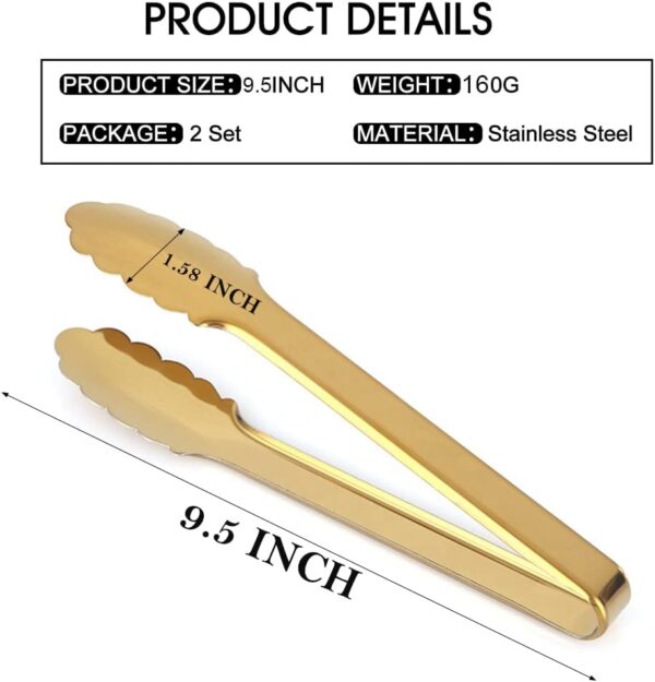 2 Pack 9 Inch Gold Serving Tongs Gold Serving Utensils Salad Tongs Buffet Tongs Non-slip & Easy Grip Stainless Steel Gold Plated Buffet Serving Tongs, Salad, Ice, Oven - Image 5