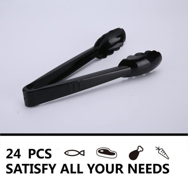 24 Pieces Plastic Serving Tongs for Kitchen, Disposable Utensils Set, 9 Inch Heavy Duty Scalloped Salad Tongs, Food Safe Material, Perfect for Buffets and BBQ, Black - Image 5