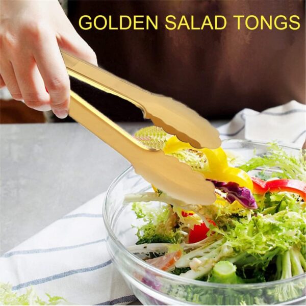 2 Pack 9 Inch Gold Serving Tongs Gold Serving Utensils Salad Tongs Buffet Tongs Non-slip & Easy Grip Stainless Steel Gold Plated Buffet Serving Tongs, Salad, Ice, Oven - Image 2