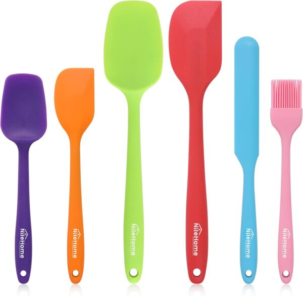 NileHome Silicone Spatula Set Food Grade Kitchen Utensils with Silicone Brush Heat Resistant BPA-free Rubber Spatula for Scraping, Baking, Cooking, Mixing, Multicolor(6pcs)