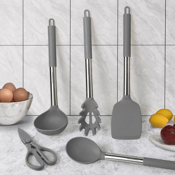 Kitchen Utensils Set-Silicone Cooking Utensils-32pcs Non-Stick Silicone Cooking Kitchen Utensils Spatula Set with Holder-Best Kitchen Cookware with Stainless Steel Handle (Grey) - Image 6