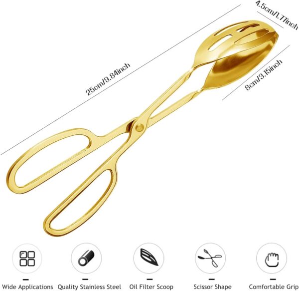 2 Pieces Buffet Salad Tongs for Kitchen Serving and Cooking, Stainless Steel Food Scissor Tongs, Catering Utensil for Bread Cake Bake Steak Barbecue (Gold) - Image 4