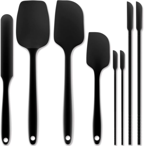 Silicone Spatula, Forc 8 Packs 600°F Heat Resistant Nonstick Cookware Dishwasher Safe Flexible Lightweight, Food Grade Silicone Cooking Utensils Set for Baking, Cooking, and Mixing Black