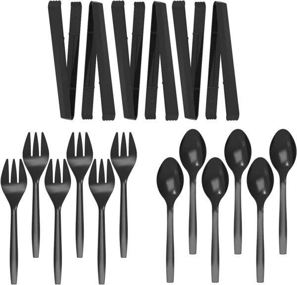 Plastic Serving Utensils Set, 18 Piece, 9" Black