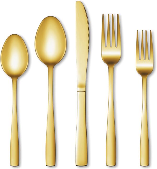 20 Pcs Gold Silverware Set, Stainless Steel Flatware Set for 4, Food-Grade Cutlery Set, Mirror Polished Tableware Eating Utensils Set for Home Kitchen, Include Knife Fork Spoon Set, Dishwasher Safe