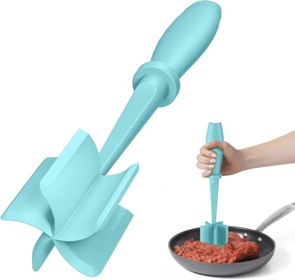 Meat Chopper, Hamburger Chopper, Premium Heat Resistant Masher and Smasher for Hamburger Meat, Ground Beef, Ground Turkey and More, Nylon Ground Beef Chopper Tool and Meat Fork, Mix Chopper-Aqua