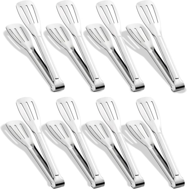 8 Pack 7 Inch Serving Tongs, Metal Tongs for Food, Food-Grade Stainless Steel Small Cooking Appetizers, Kitchen Food Tongs,Dishwasher Safe