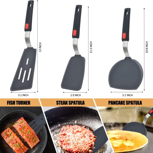 Silicone Spatula Turner Set of 3, Beijiyi 600°F Heat Resistant Cooking Spatulas for Nonstick Cookware, Large Flexible Kitchen Utensils BPA Free Rubber Spatula Set for Egg, Pancake, Fish, Burger - Image 6