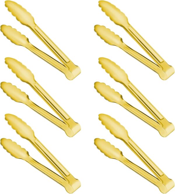 6-Piece Gold Serving Tongs, Gold Serving Utensils, Stainless Steel Gold Plated Buffet Serving Tongs,Salad Buffet Tongs,9 Inch