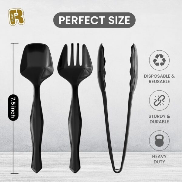 18 Pcs Black Plastic Serving Utensils - 6 Black Plastic Serving Spoons - 6 Black Plastic Tongs For Serving - 6 Plastic Serving Forks - Heavy Duty Black Disposable Serving Utensils Set For Parties - Image 5