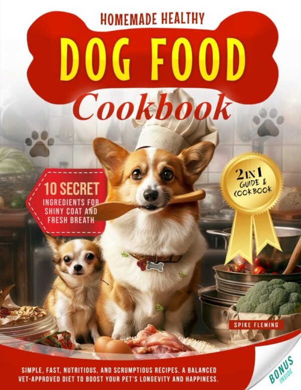 Homemade Healthy Dog Food Cookbook: 2 in 1 Guide and Cookbook with Simple, Fast, Nutritious, and Scrumptious Recipes. A Balanced Vet-Approved Diet to Boost Your Pet’s Longevity and Happiness.