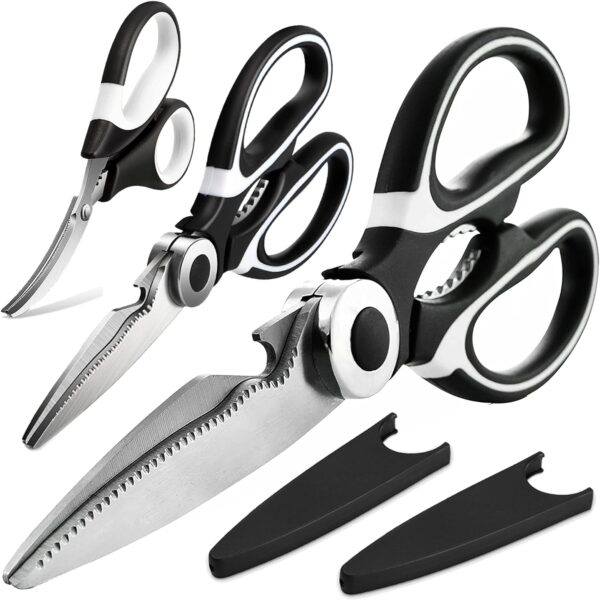 Food Grade Kitchen Scissors 3 Pack- Lifetime Replacement Warranty -Heavy Duty Stainless Steel Cooking Shears for Cutting Meat, Food, Fish, Poultry Multipurpose Sharp Sissors for Dishwasher Safe