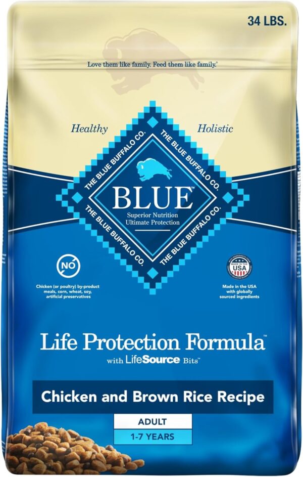 Blue Buffalo Life Protection Formula Adult Dry Dog Food, Helps Build and Maintain Strong Muscles, Made with Natural Ingredients, Chicken & Brown Rice Recipe, 34-lb. Bag