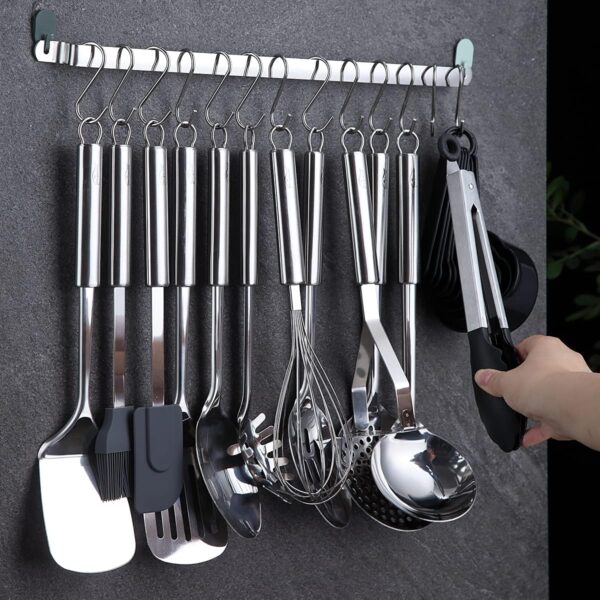 Berglander Kitchen Utensils Set 38 Pieces, Stainless Steel Cooking Utensils Set, Kitchen Gadgets Cookware, Kitchen Tool Set with Utensil Holder Rack And Hooks For Hanging Dishwasher Safe - Image 6