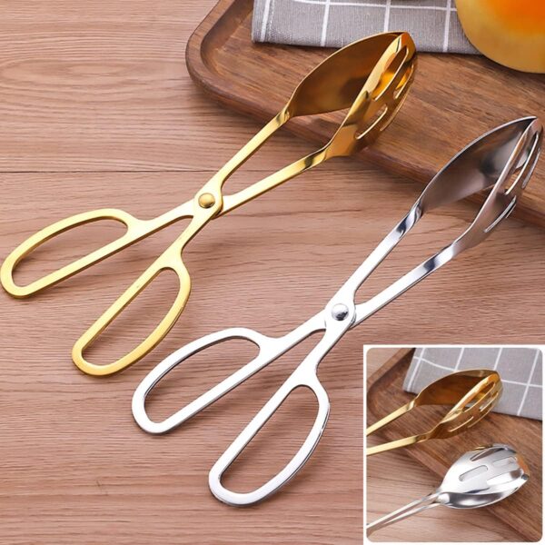 2 Pieces Buffet Salad Tongs for Kitchen Serving and Cooking, Stainless Steel Food Scissor Tongs, Catering Utensil for Bread Cake Bake Steak Barbecue (Gold) - Image 6