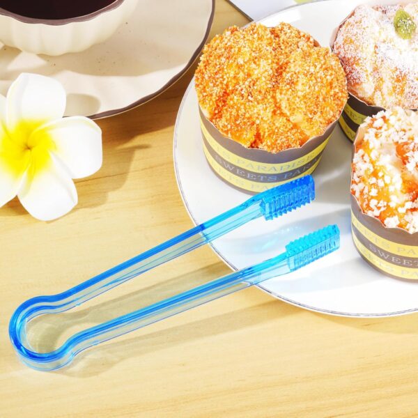 10 Pcs Plastic Buffet Serving Tongs, Clear Blue Kitchen Tongs Mini Serving Utensil Tongs for Food Ice Salad Buffet Barbecue Cookies, 6.3 Inches - Image 4