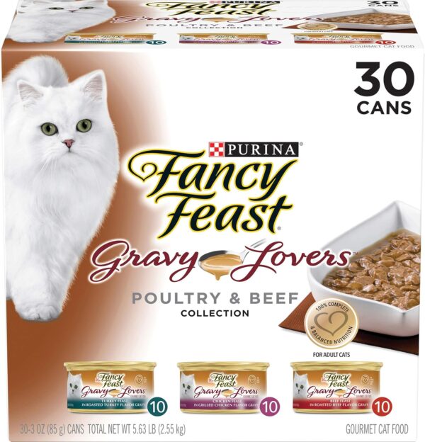 Purina Fancy Feast Gravy Lovers Poultry and Beef Gourmet Wet Cat Food Variety Pack - (Pack of 30) 3 oz. Cans