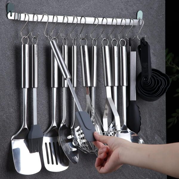 Berglander Kitchen Utensils Set 38 Pieces, Stainless Steel Cooking Utensils Set, Kitchen Gadgets Cookware, Kitchen Tool Set with Utensil Holder Rack And Hooks For Hanging Dishwasher Safe - Image 5