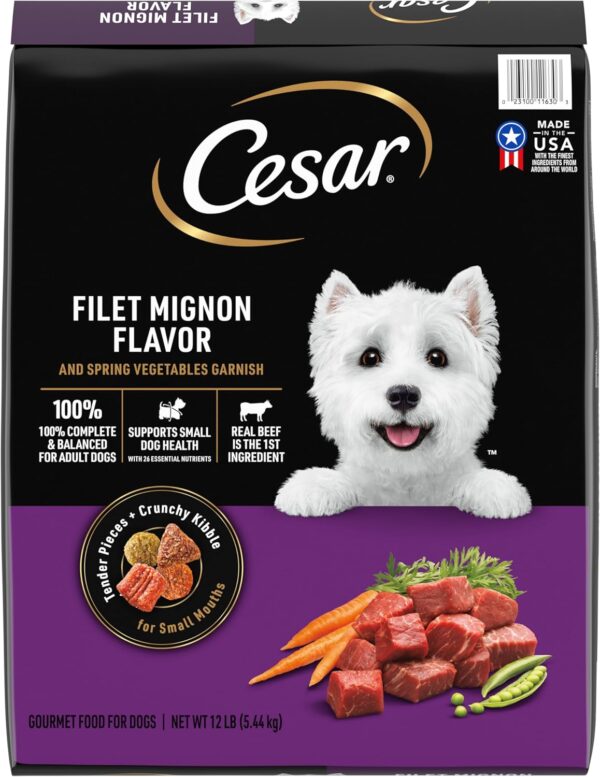 CESAR Small Breed Dry Dog Food Filet Mignon Flavor and Spring Vegetables Garnish, 12 lb. Bag