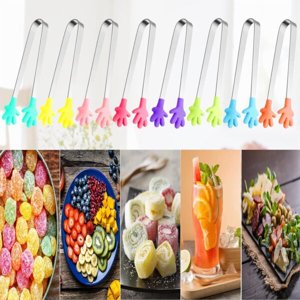 8PCS Silicone Mini Tongs, 5Inch Hand Shape Food Tongs, Colourful Small Kids Tongs for Serving Food, Ice Cube, fruits, Sugar, Barbecue by Sunenlyst (Palm sharp) - Image 4