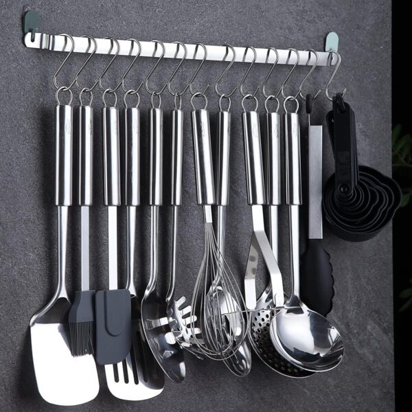 Berglander Kitchen Utensils Set 38 Pieces, Stainless Steel Cooking Utensils Set, Kitchen Gadgets Cookware, Kitchen Tool Set with Utensil Holder Rack And Hooks For Hanging Dishwasher Safe - Image 3