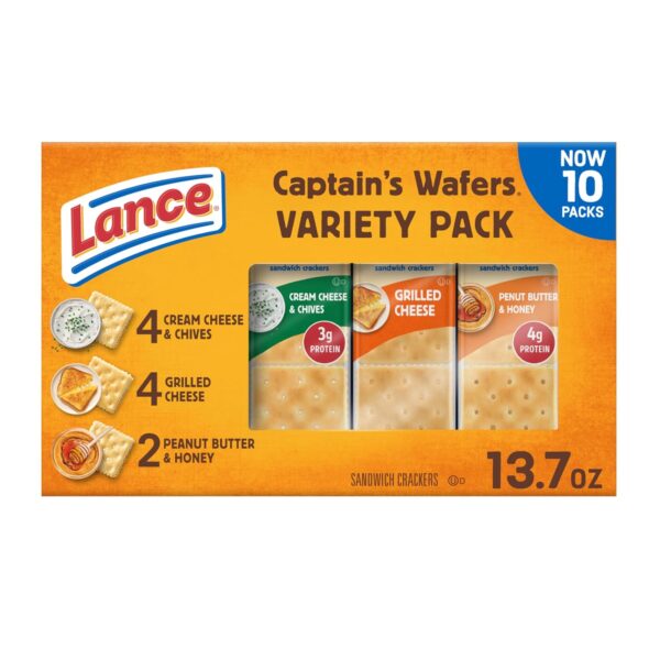 Lance Sandwich Crackers, Captain's Wafers, Variety Pack, 10 Individual Packs, 6 Sandwiches Each