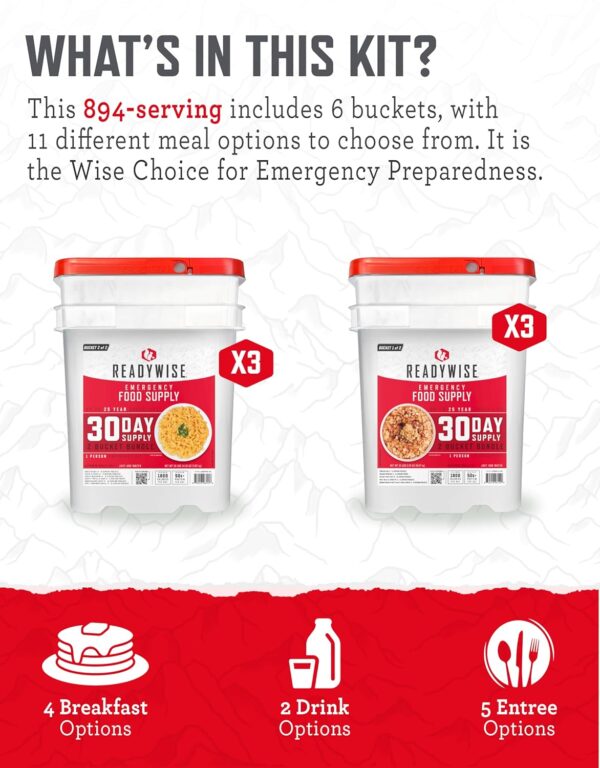 READYWISE - 3 Month, Emergency Food Supply, 894 Servings, 6 Buckets, Freeze-Dried, MRE, Camping, Hiking, Survival, Adventure Meal, 25-Year Shelf Life - Image 4