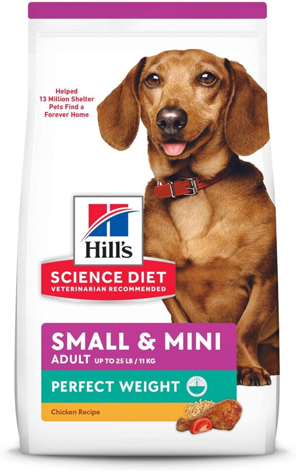 Hill's Science Diet Perfect Weight, Adult 1-6, Small & Mini Breeds Weight Management Support, Dry Dog Food, Chicken Recipe, 12.5 lb Bag