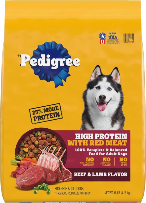 Pedigree High Protein Adult Dry Dog Food, Beef and Lamb Flavor, 18 lb. Bag