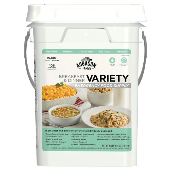 Augason Farms Breakfast and Dinner Variety Pail Emergency Food Supply Everyday Meals 4 Gallon Pail