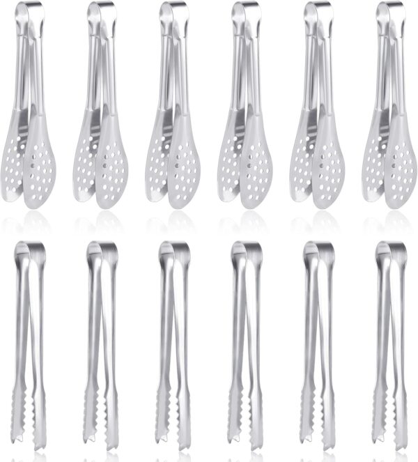 12 Pack Premium Small Serving Tongs, Dmoera Mini Stainless Steel Appetizer Tongs, 5Inch,5.2Inch(12.7cm)