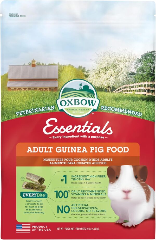 Oxbow Essentials Adult Guinea Pig Food - All Natural Adult Guinea Pig Pellets - No Seeds, Fruits, or Artificial Ingredients- Made in the USA -Veterinarian Recommended- 10 lb.(Packaging May vary)