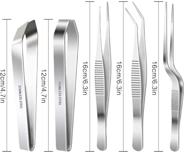 SelfTek 5Pack Fish Bone Tweezers Set Stainless Steel Cooking Tweezers Precision Tongs Serrated Tips, Flat and Slant Fish Bone Pliers for Cooking Sea Food Styling Utensils Medical Beauty - Image 2