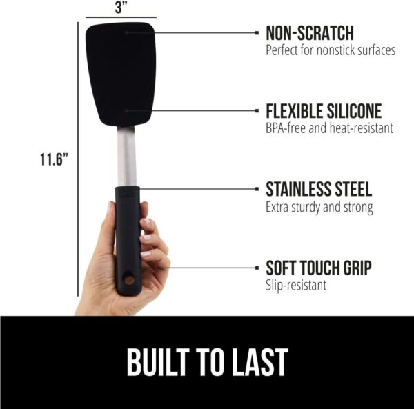 Gorilla Grip Nonstick Heat Resistant BPA-Free Silicone Spatula, Non Scratch Flexible Head for Pans, Slip Resistant Soft Rubber Handle, Stainless Steel Kitchen Spatulas for Cooking, 11.6 Inch, Black - Image 2