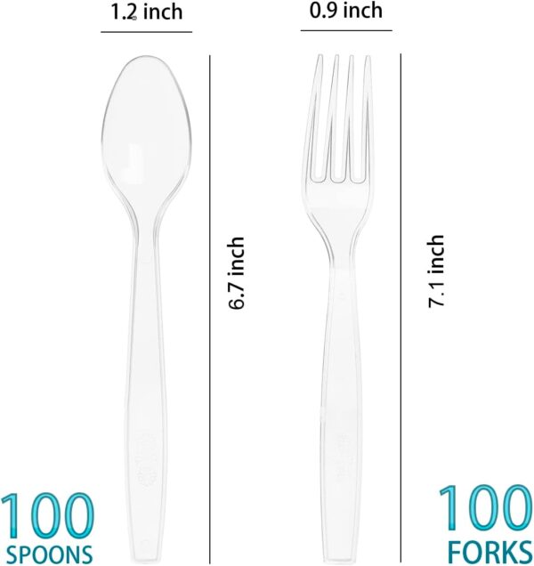 200 Count Plastic Silverware, Heavy Weight Plastic Forks Spoons Disposable Utensils Cutlery Set for Wedding Party Supplies Everyday Use - Image 2