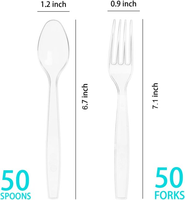 100 Count Plastic Silverware, Heavy Weight Plastic Forks Spoons Disposable Utensils Cutlery Set for Wedding Party Supplies Everyday Use - Image 2